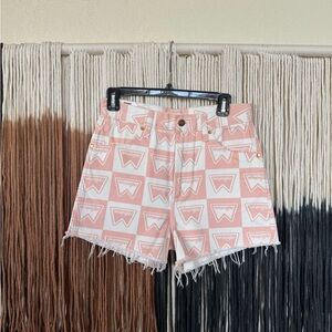 Pink and white high waisted Wrangler Festival shorts; brand new with tags